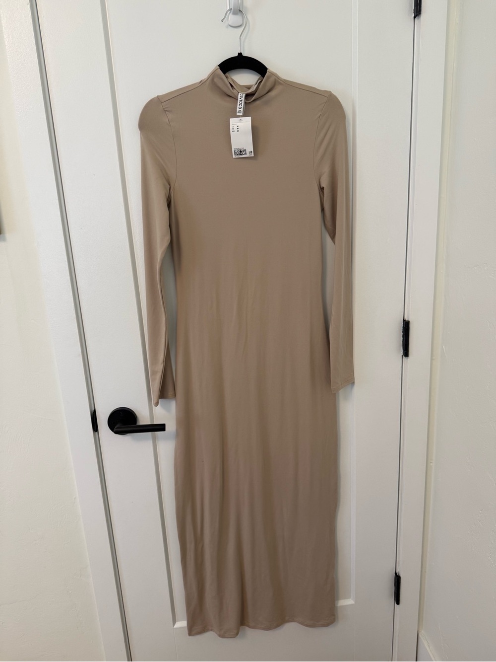 H&M Taupe Long-Sleeve Mock Neck Maxi Dress